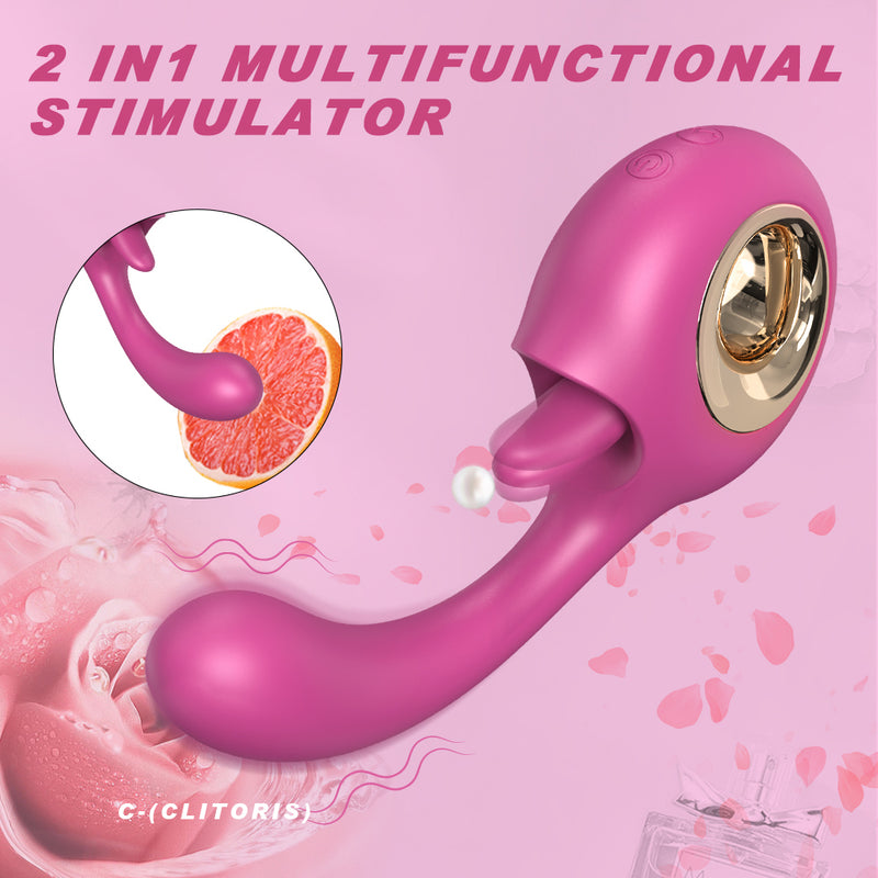 YoYoLemon G Spot Dildo Vibrator, 2 i 1 klitoris tungslickande och vibrerande ros sexstimulator för kvinnor, sexleksaker för vuxna